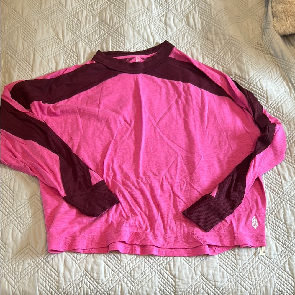 Free people XS Pink and Burgundy Long Sleeve Top OVERSIZED